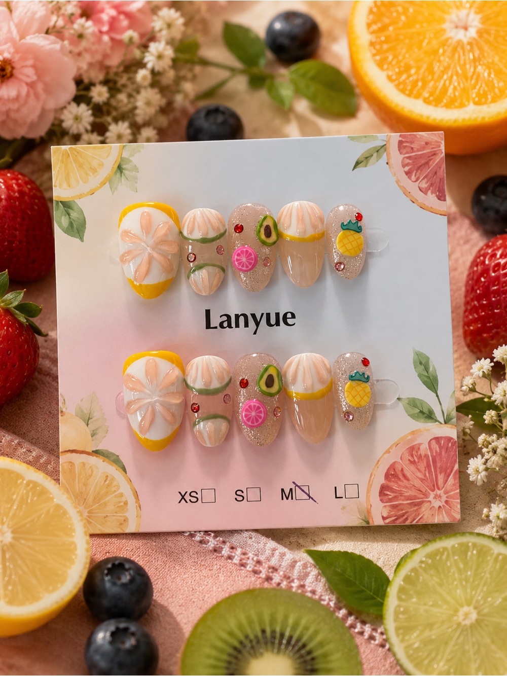 Yellow & Pink Fruit Press-On Nails
